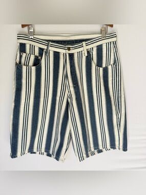 Brittania Jeans Striped Navy and White Men’s Cotton Denim Shorts Vintage 1990s